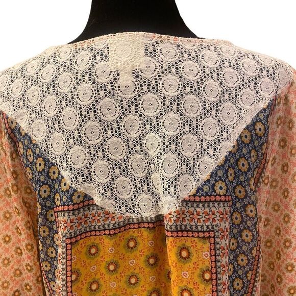 Fig and Flower Boho Twee Floral Lace Top 3/4 Bell Sleeves Sz M - Picture 8 of 13